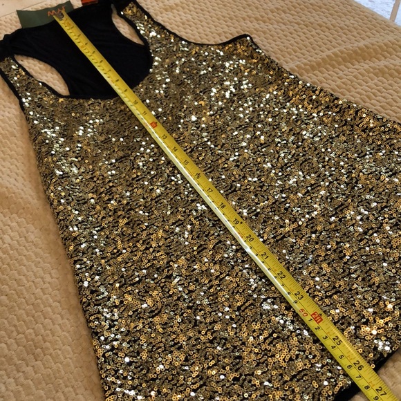 WYL Gold disc sequins front embellished, solid, soft black racer back tank - Picture 9 of 12